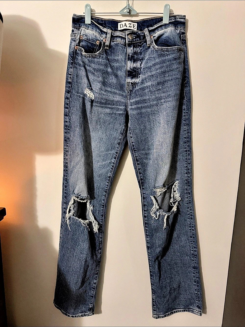 DAZE Distressed Straight Leg Jeans Blue jeans